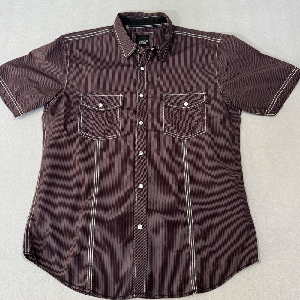 Various Artists Button Down Shirt Mens Medium Purple Pinstripe Contrast Stitch